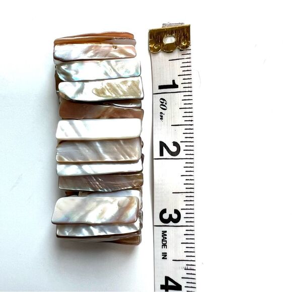 Vintage Abalone Shell Stretch Chunky Cuff Bracelet Mother of Pearl Boho - Picture 8 of 8